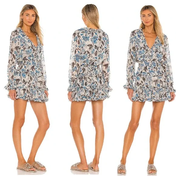 Misa Los Angeles Blue and Brown Floral Mini Dress - Picture 12 of 12